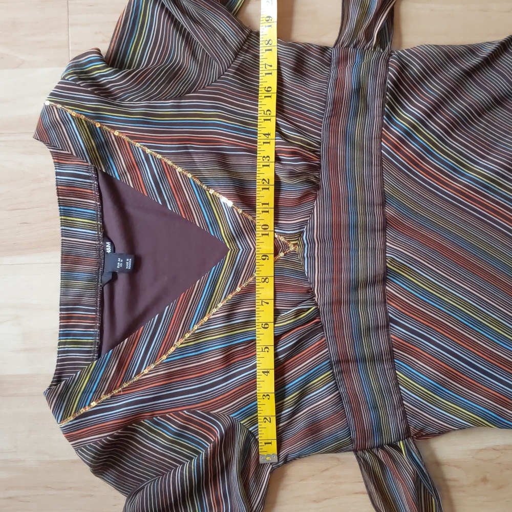 H&M Sheer Mesh Dress, Tie Back, layered overlay w/ slip, sequins, Med, striped - Picture 14 of 16